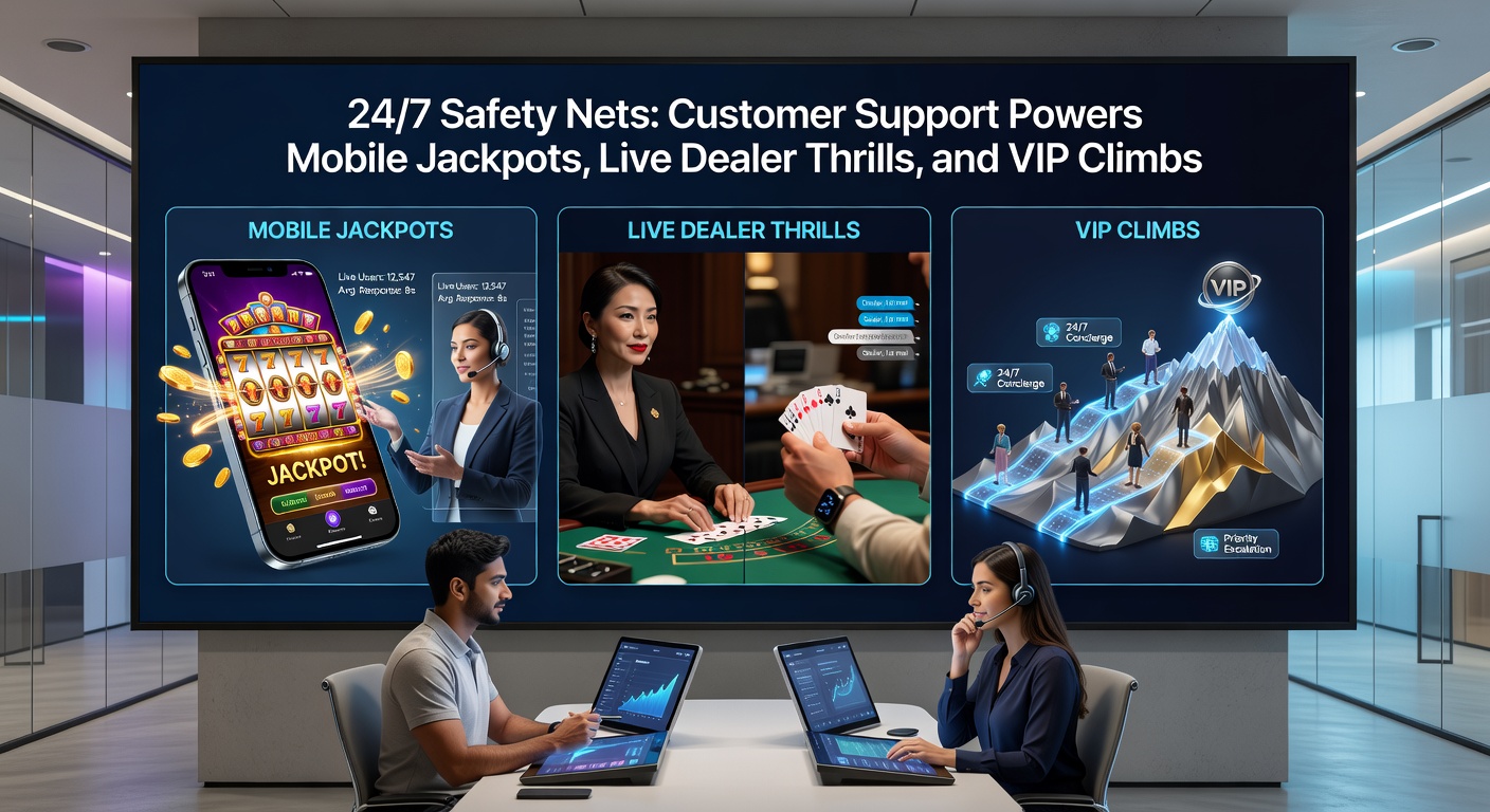 Live-Dealer-Tisch mit Roulette, umgeben von Chat-Fenstern und Support-Icons, die Echtzeit-Hilfe symbolisieren