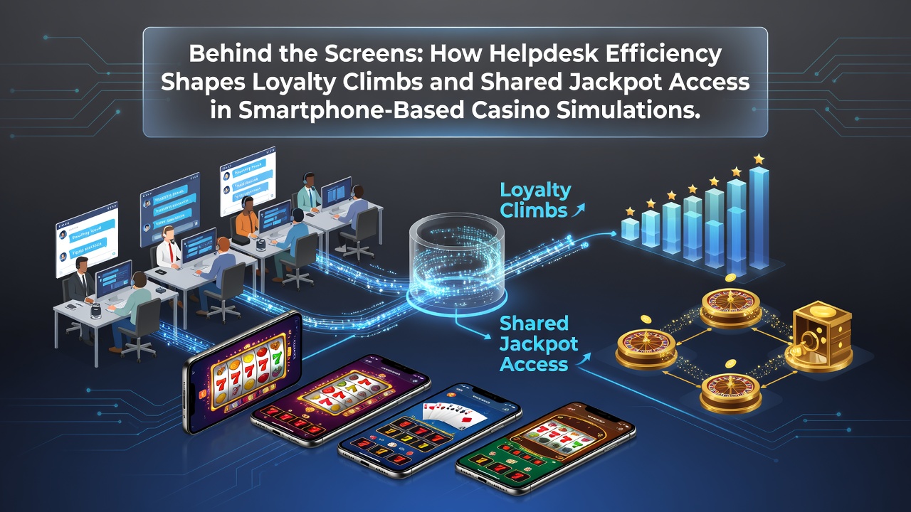 Smartphone mit Casino-App-Oberfläche und Support-Chat-Fenster in einer digitalen Simulation