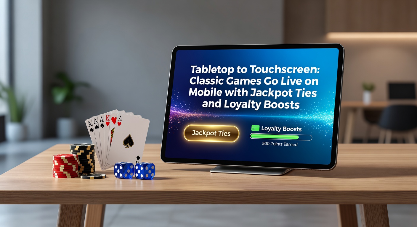 Live-Poker-Tisch auf Tablet mit überlagertem Jackpot-Meter und Treue-Stufen-Anzeige, symbolisierend mobile Integration